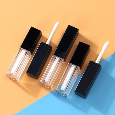 Răng môi nhựa ống 1.2ML hình vuông bao bì rỗng mũ chải đen với thân ống rõ ràng