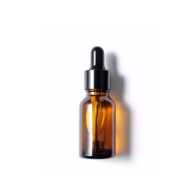 Đồ bán buôn chai thiết yếu thủy tinh Amber với nắp thấm nhựa màu đen