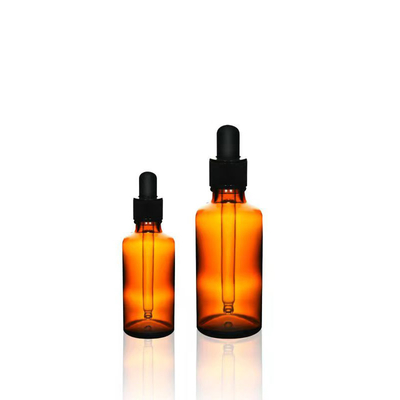 Đồ bán buôn chai thiết yếu thủy tinh Amber với nắp thấm nhựa màu đen