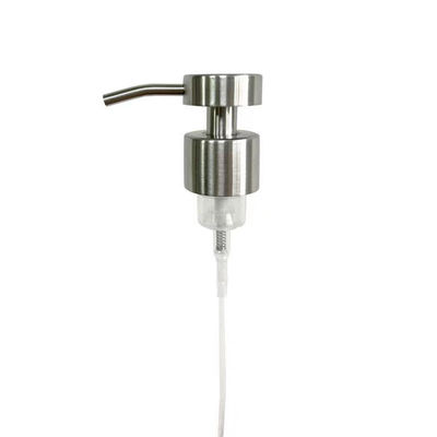Shiny Silver Stainless Steel Shell Plastic Lotion Pump with Ribbed/Smooth/Metal Collar for Hygienic and Easy Cleaning